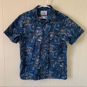 28 Palms Short Sleeve Button Down Blue Funky Pattern Shirt Medium M